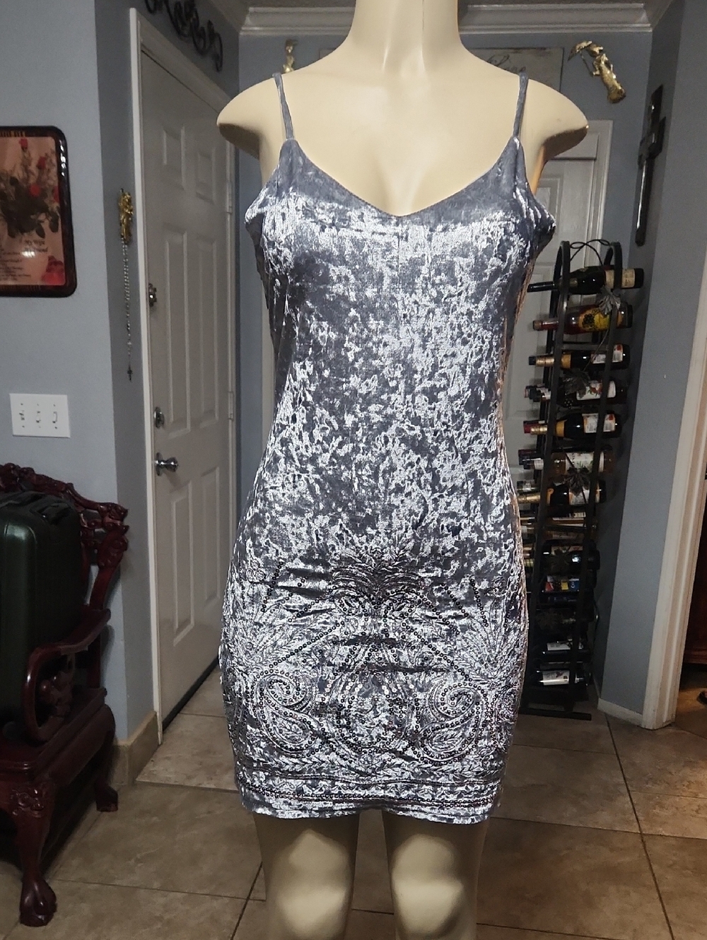 Dress Forum Silver Crushed Velvet Mini Slip Dress